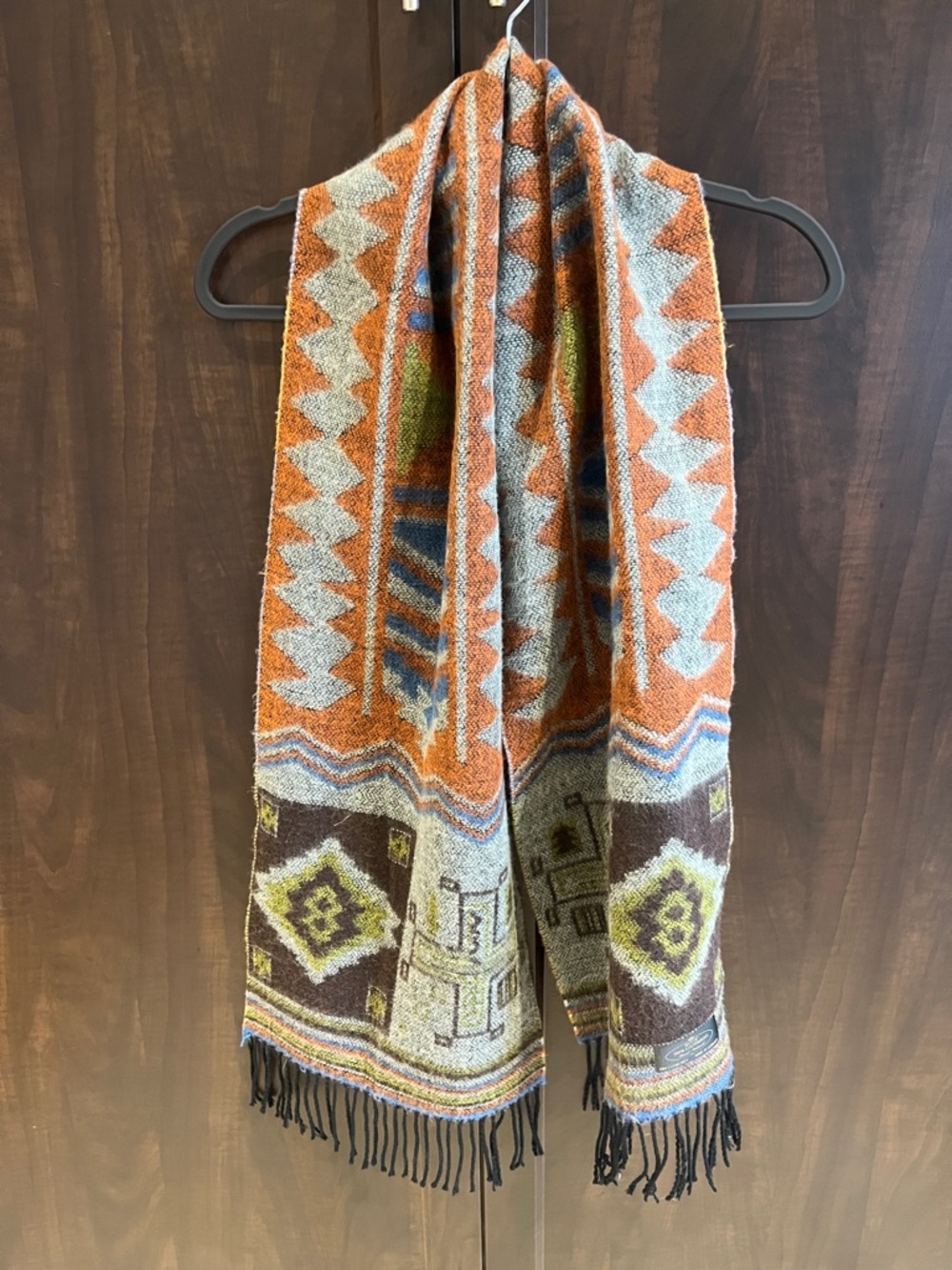 Cashmere Woven Aztec Pattern Home Accent Scarf in Orange and Brown